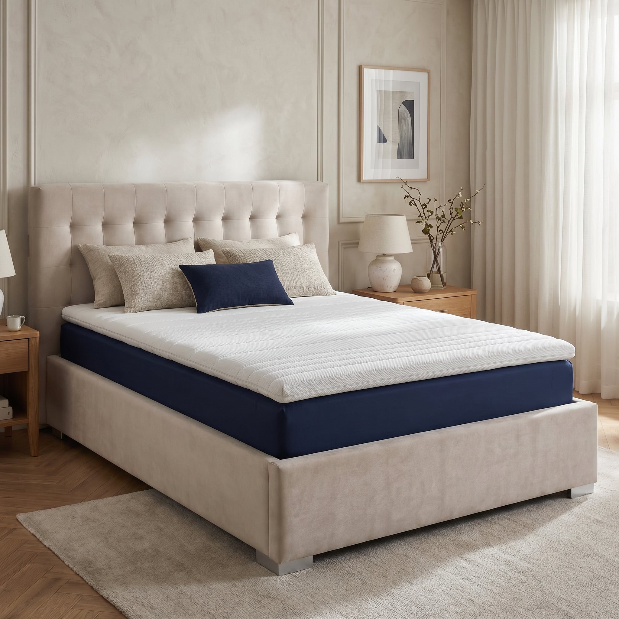 Topper saltea Classic, cu spumă poliuretanică, husă antialergică și lavabilă, Grosime: 5 cm  - Prestige Home 