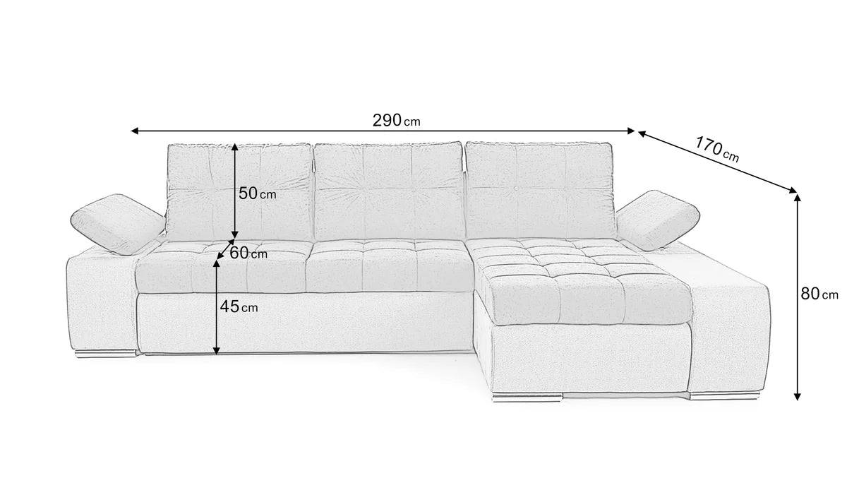 Colțar Extensibil VENETIA, cu ladă de depozitare, varianta pe dreapta, 290x170x80 cm, grej/taupe