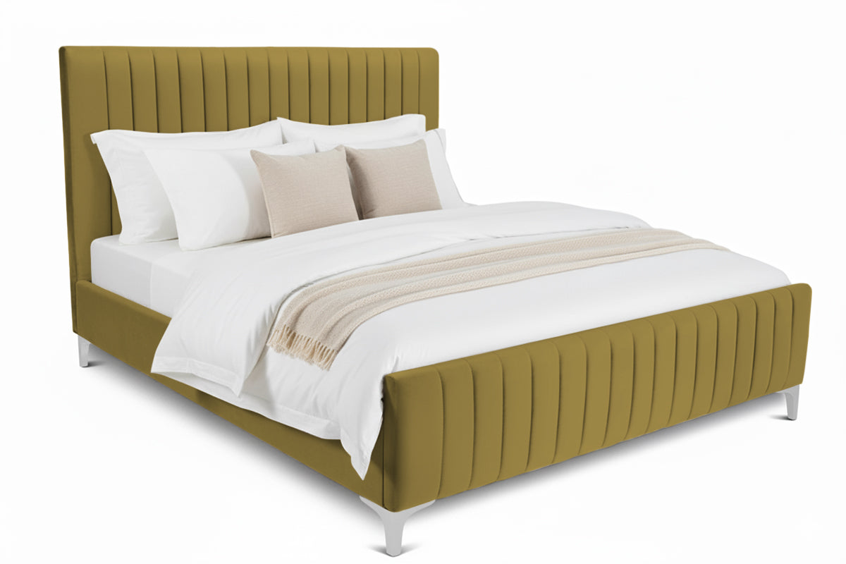 Pat tapițat Dino, cu somieră și picioare înalte #color_Verde-Velluto