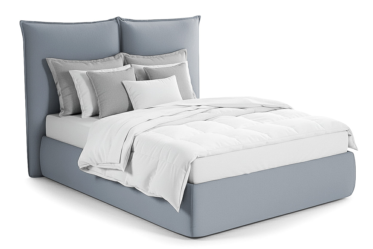 Pat Tapițat Rossi, cu somieră fixă și tăblie înaltă, albastru, #color_Albastru-Loft