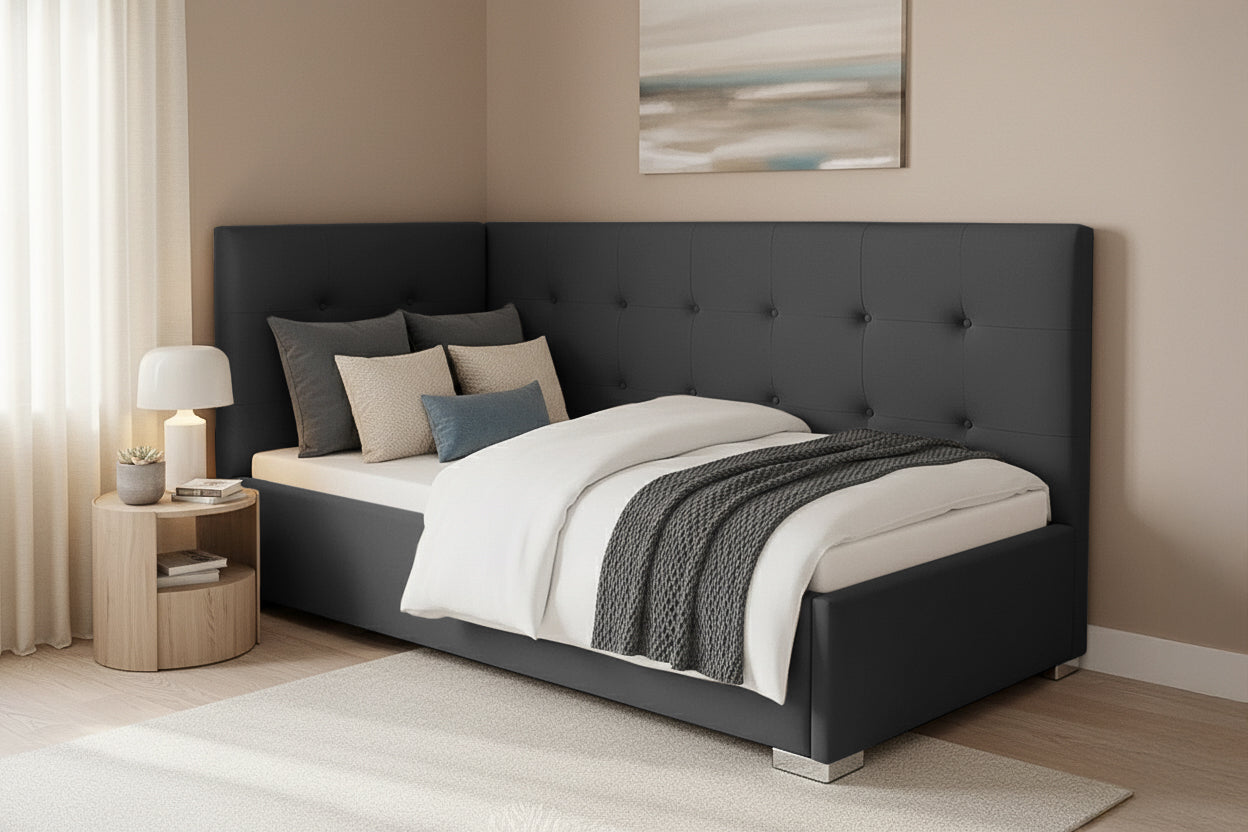 Pat Tapițat Lille de colț, cu somieră rabatabilă și ladă depozitare, #color_Swing-Antracit