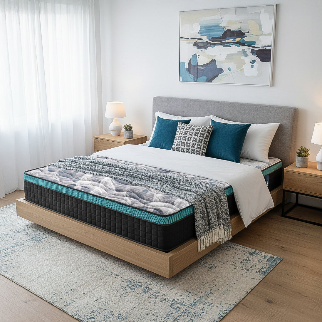 Saltea Ideal Sleep COOL MEMORY GEL POCKET 5 Zone, Arcuri individuale, spumă poliuretanica elastică, spumă cu memorie cu gel de răcire, husă CoolActive, superortopedică, Grosime 30 cm