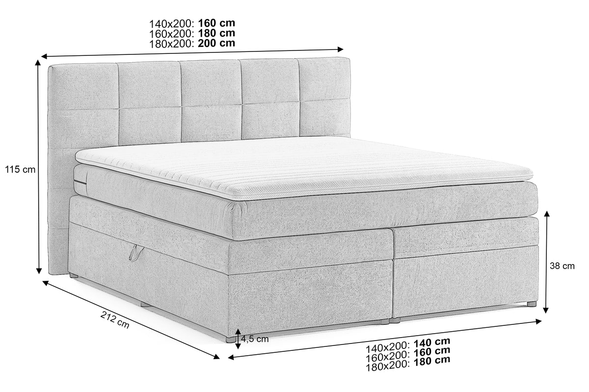 Pat Boxspring Gibson, cu ladă de depozitare, saltea și topper incluse