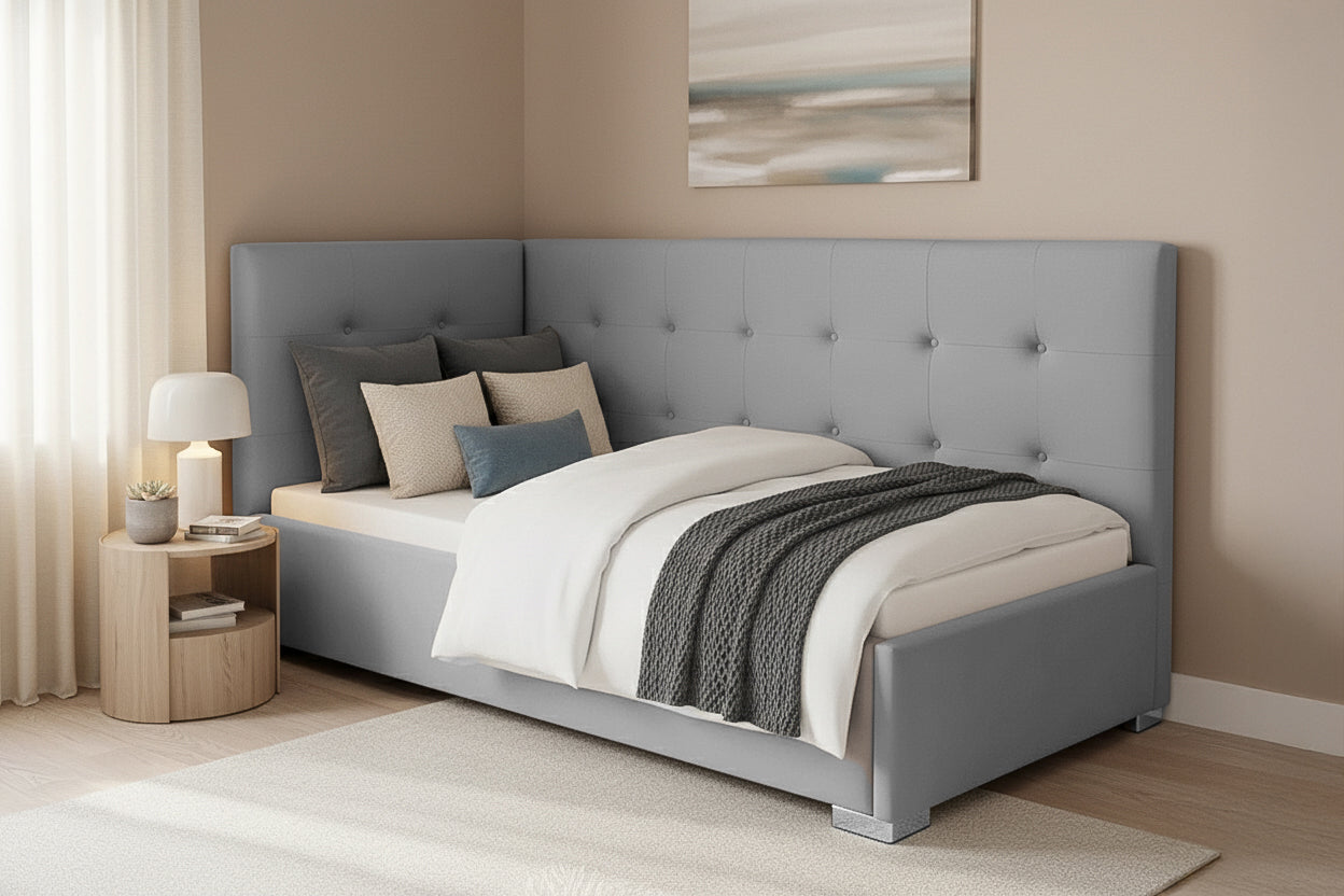 Pat Tapițat Lille de colț, cu somieră rabatabilă și ladă depozitare, #color_Swing-Gri