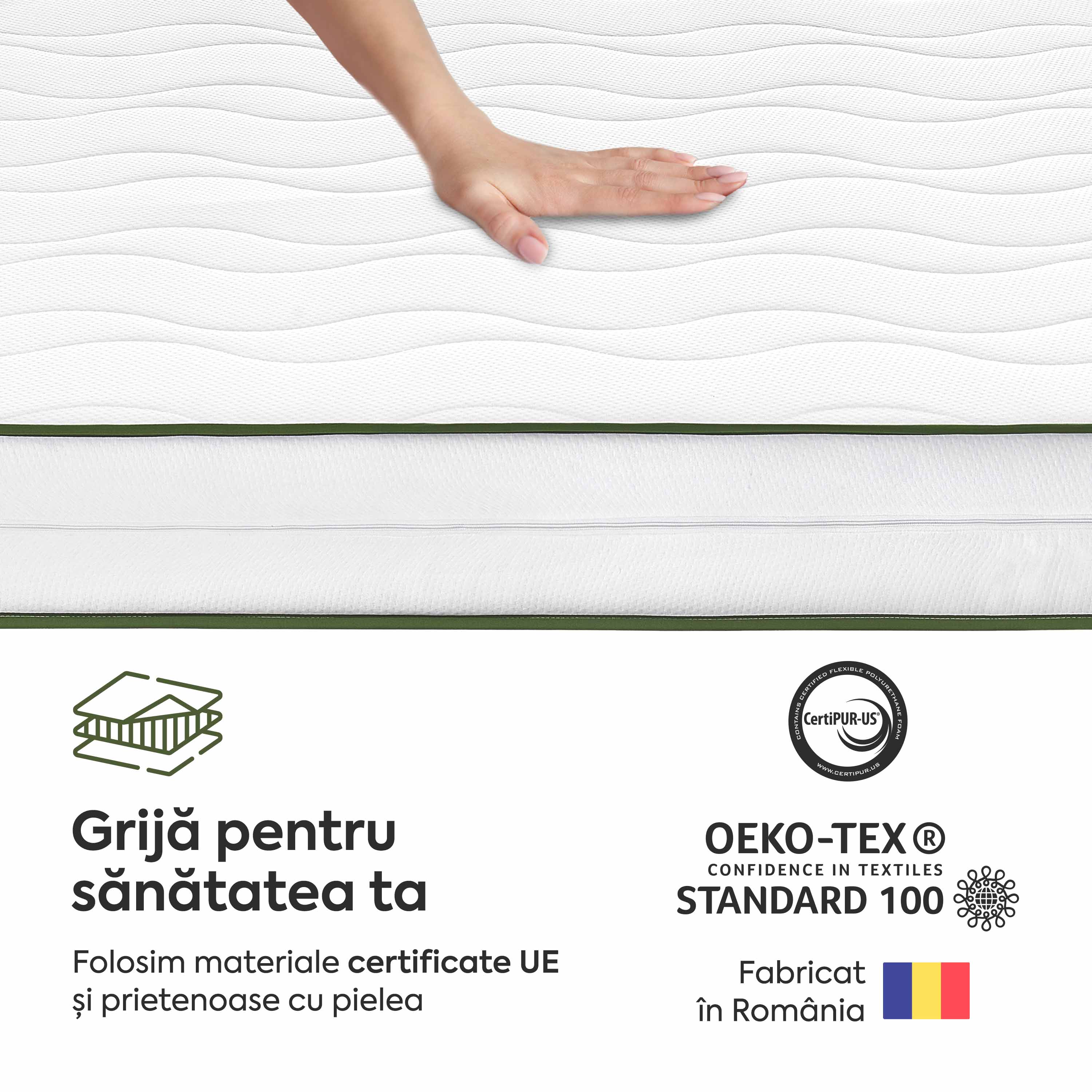 Saltea HYGENE THERAPY, spumă poliuretanică, reversibilă,  husă detașabilă cu fermoar, lavabilă, superortopedică, Grosime 22 cm - Prestige Home