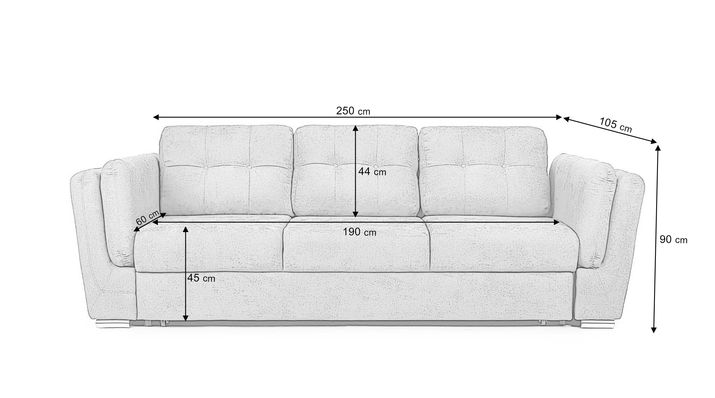 Canapea Extensibila 3 locuri JAZZ, 250x105x70 cm, Turcoaz - Prestigehome.ro - Canapea 3 Locuri - Prestige -