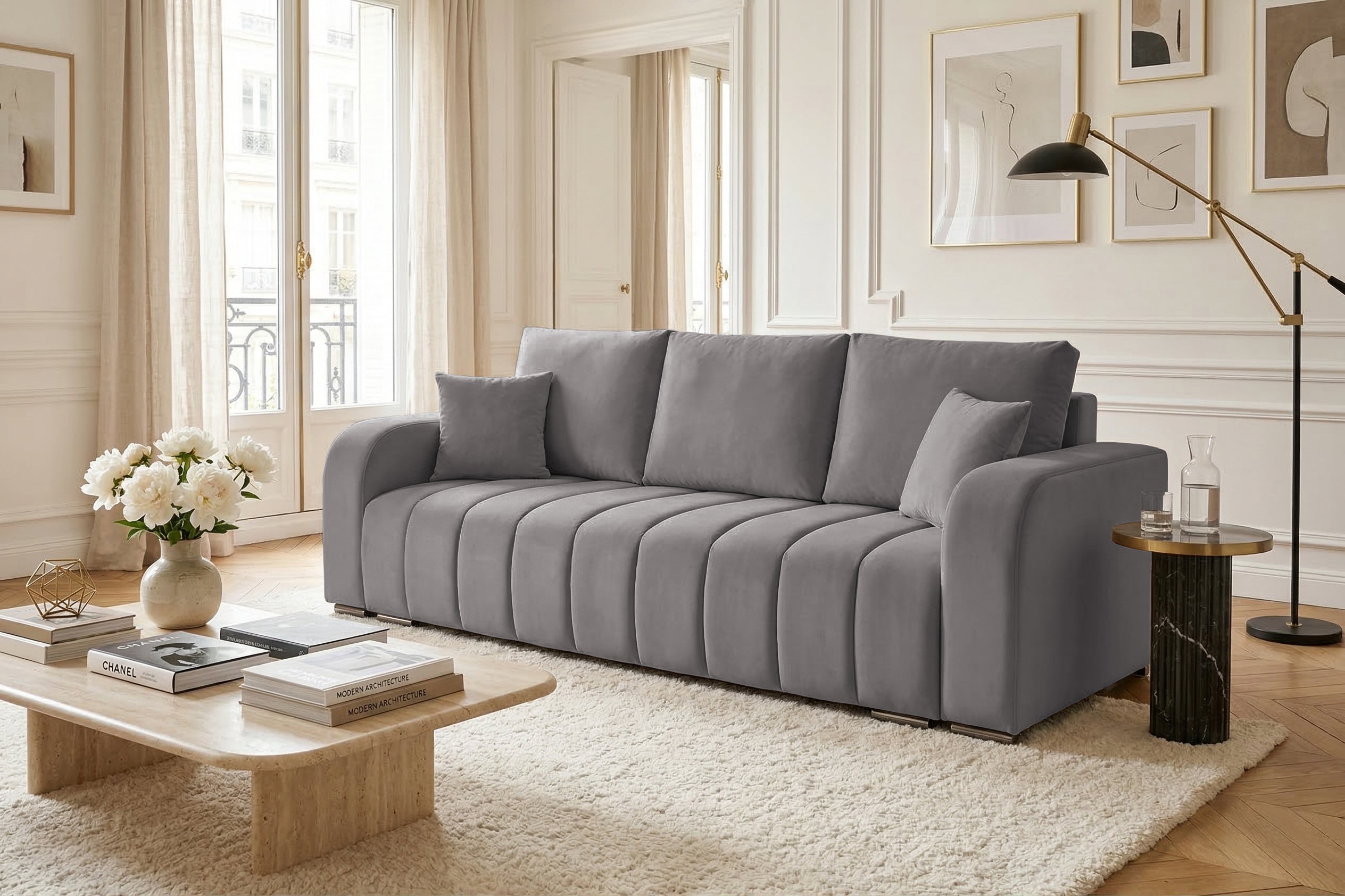 Canapea Extensibila 3 locuri Diego, cu lada de depozitare, 230x92x90 cm - Prestigehome.ro - Canapea - Prestige - #color_velutto-gri