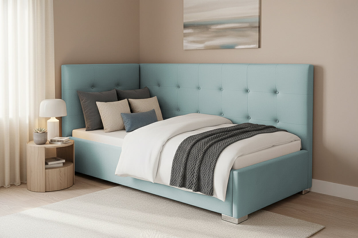 Pat Tapițat Lille de colț, cu somieră rabatabilă și ladă depozitare, #color_Swing-Menta