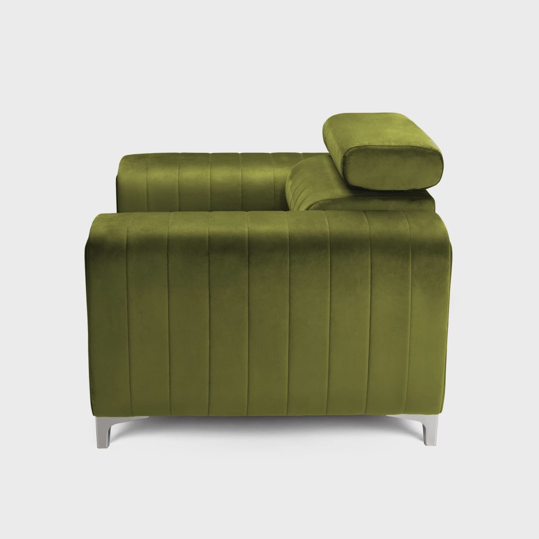 Fotoliu TIME, tetieră reglabilă, suport lombar, 125x97x94 cm, #color_Verde-Olive-Velluto
