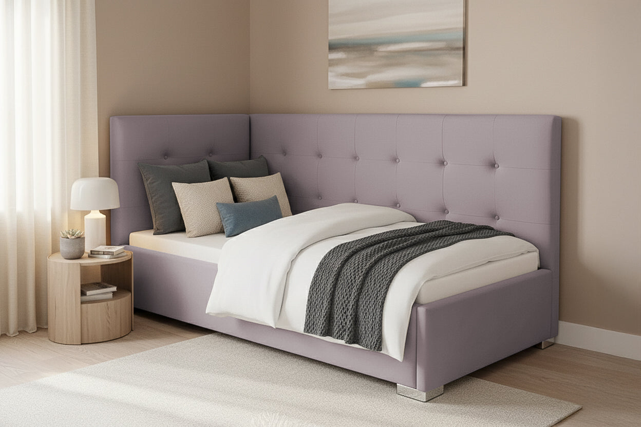 Pat Tapițat Lille de colț, cu somieră rabatabilă și ladă depozitare, #color_Swing-Violet