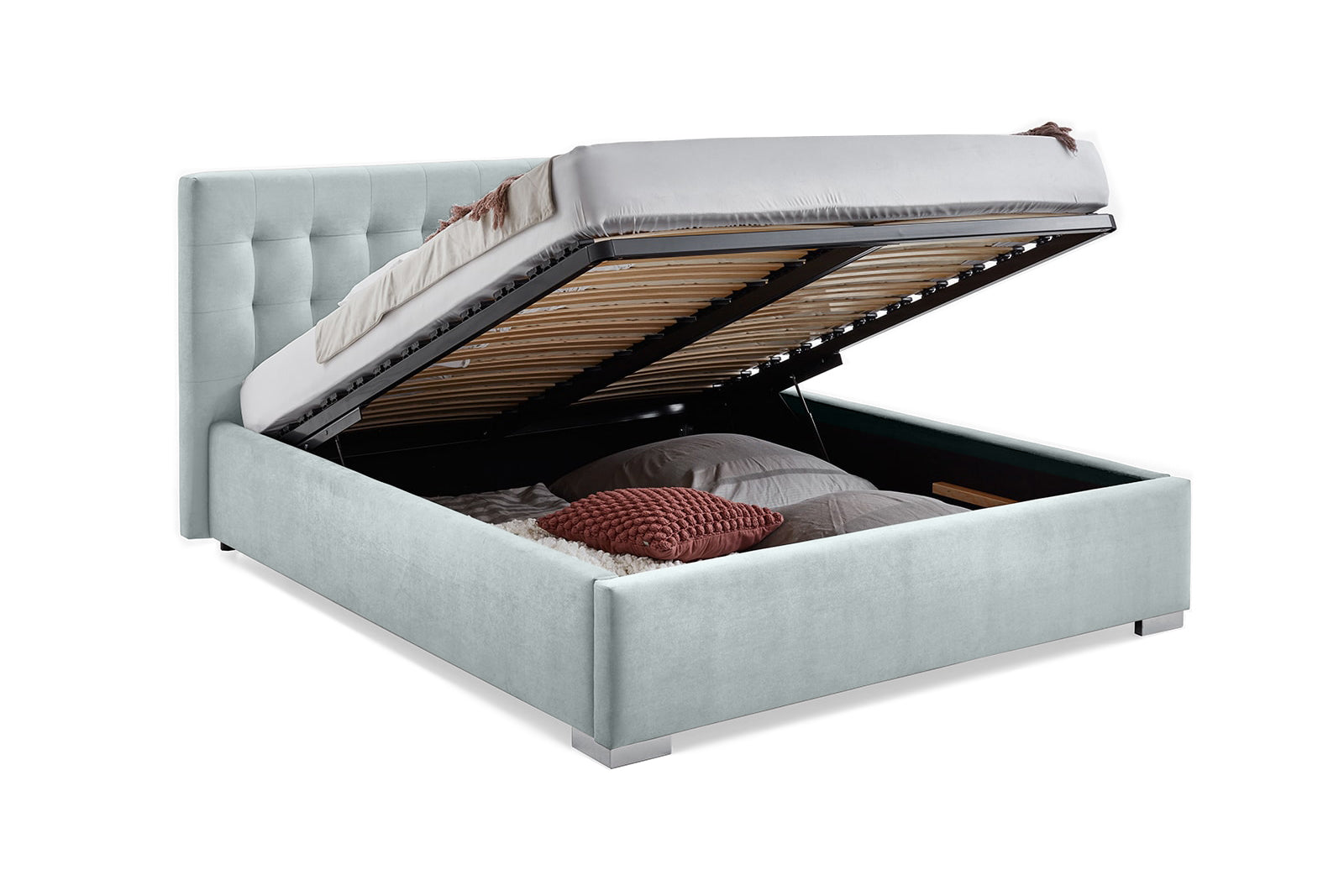 Pat Tapitat Strasbourg, cu Lada Rabatabil, Velur-Menta, Prestigehome.ro, Prestige, #Color_swing-menta