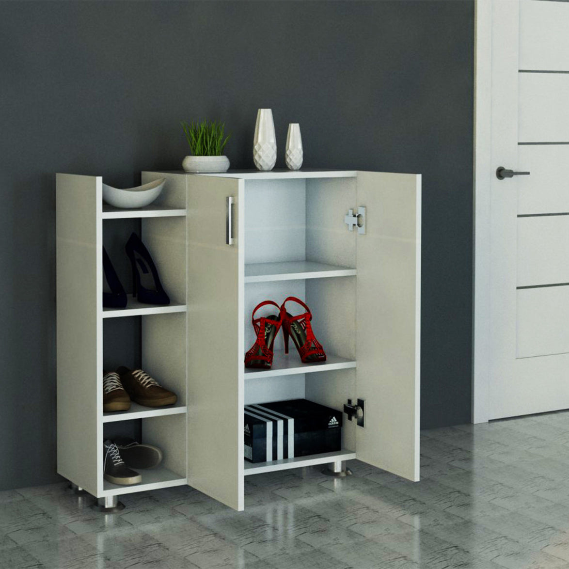 Pantofar 2 usi, 3 rafturi ASUS, 90x95x30 cm, Alb - Prestigehome.ro - Mobilier Hol - Prestige