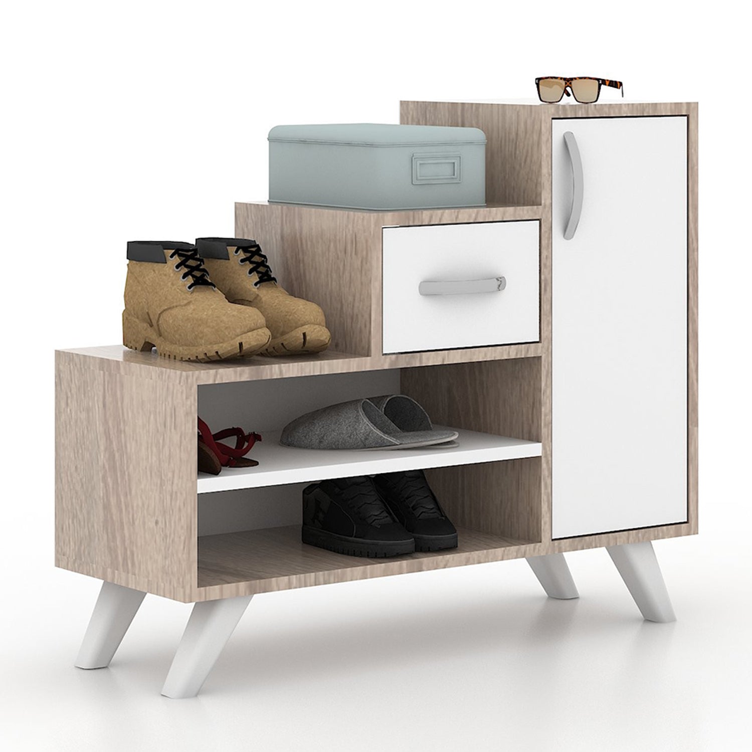 Pantofar 1 usi, 2 rafturi, 1 sertar RETRO, 90x77x33 cm, Bej/Alb - Prestigehome.ro - Mobilier Hol - Prestige
