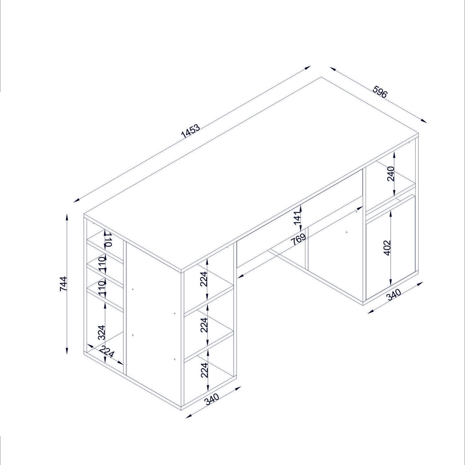 Birou DIAMOND cu rafturi, cu sertar, 145x74x60 cm, Alb - Prestigehome.ro - Birou - Prestige