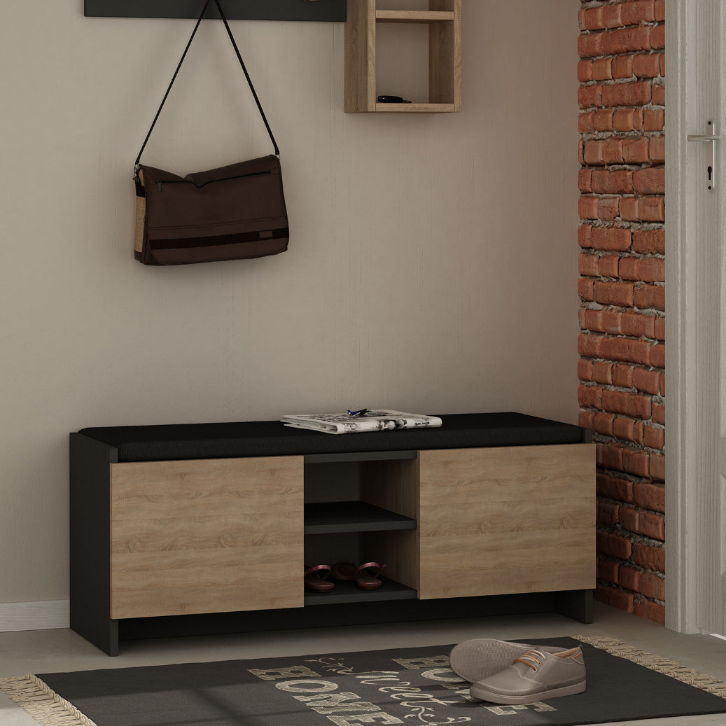Pantofar 2 usi, 2 rafturi ZULLA, 110x43x37 cm - Prestigehome.ro - Mobilier Hol - Prestige - #Culoare_Negru-Natur