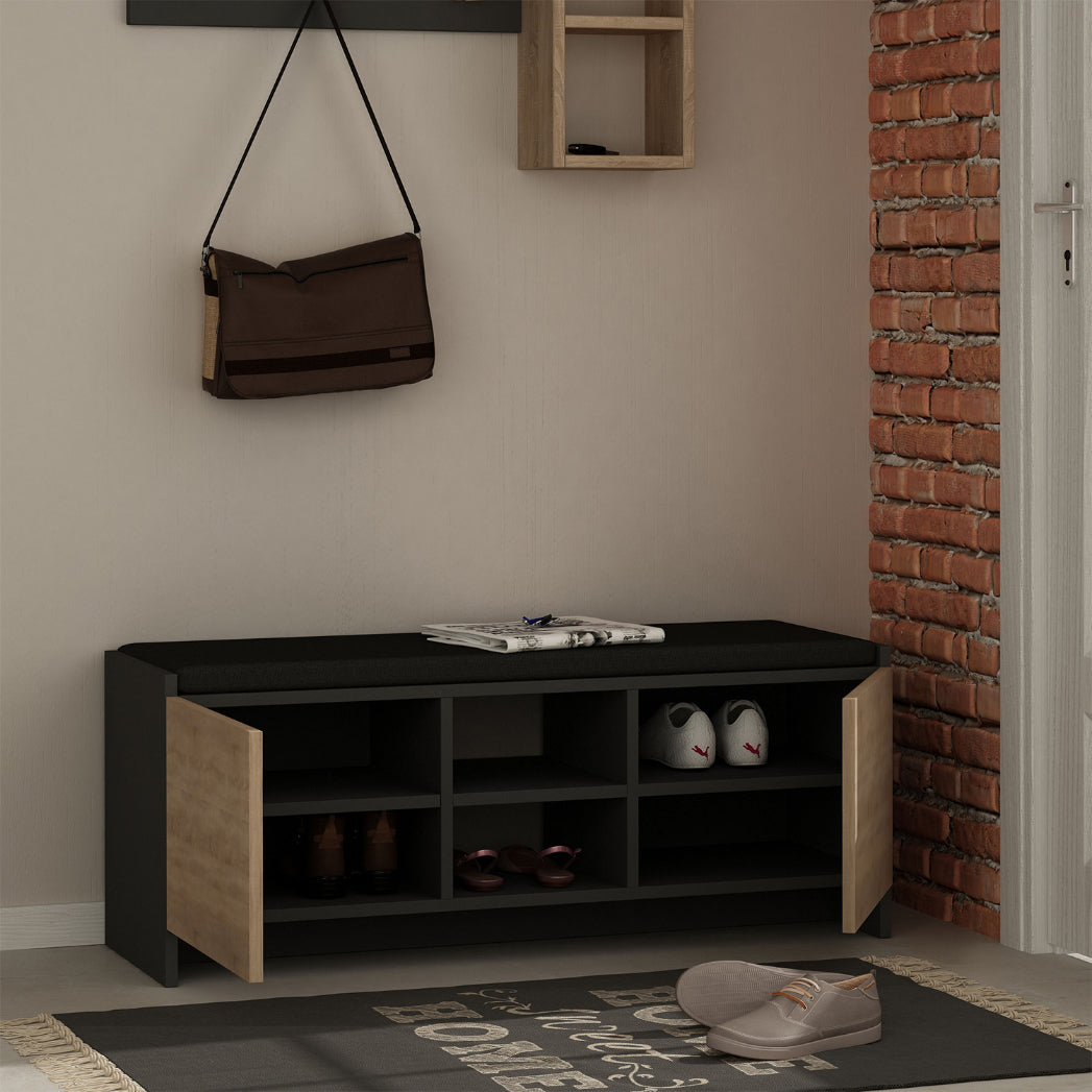 Pantofar 2 usi, 2 rafturi ZULLA, 110x43x37 cm - Prestigehome.ro - Mobilier Hol - Prestige - #Culoare_Negru-Natur