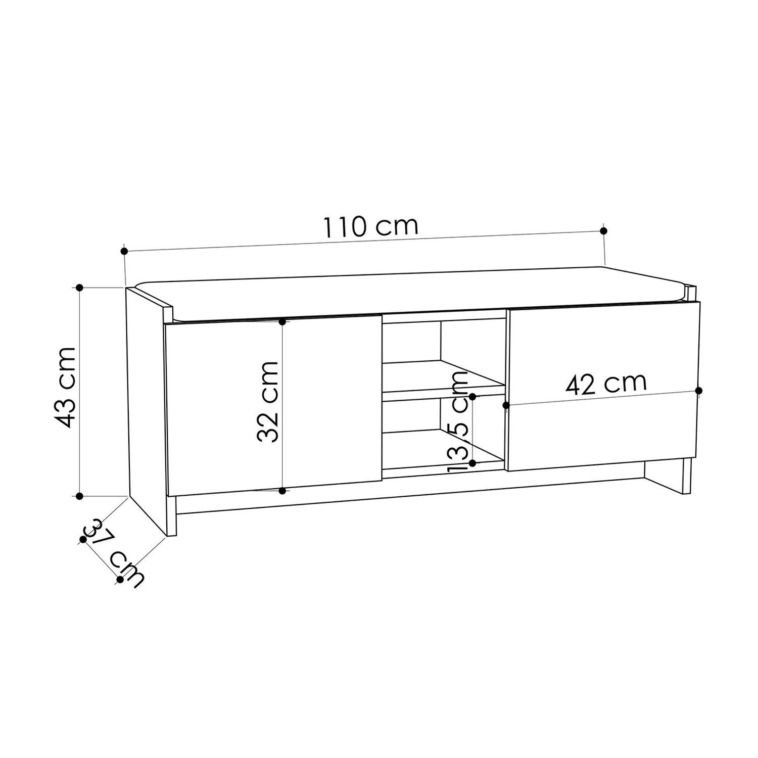 Pantofar 2 usi, 2 rafturi ZULLA, 110x43x37 cm - Prestigehome.ro - Mobilier Hol - Prestige