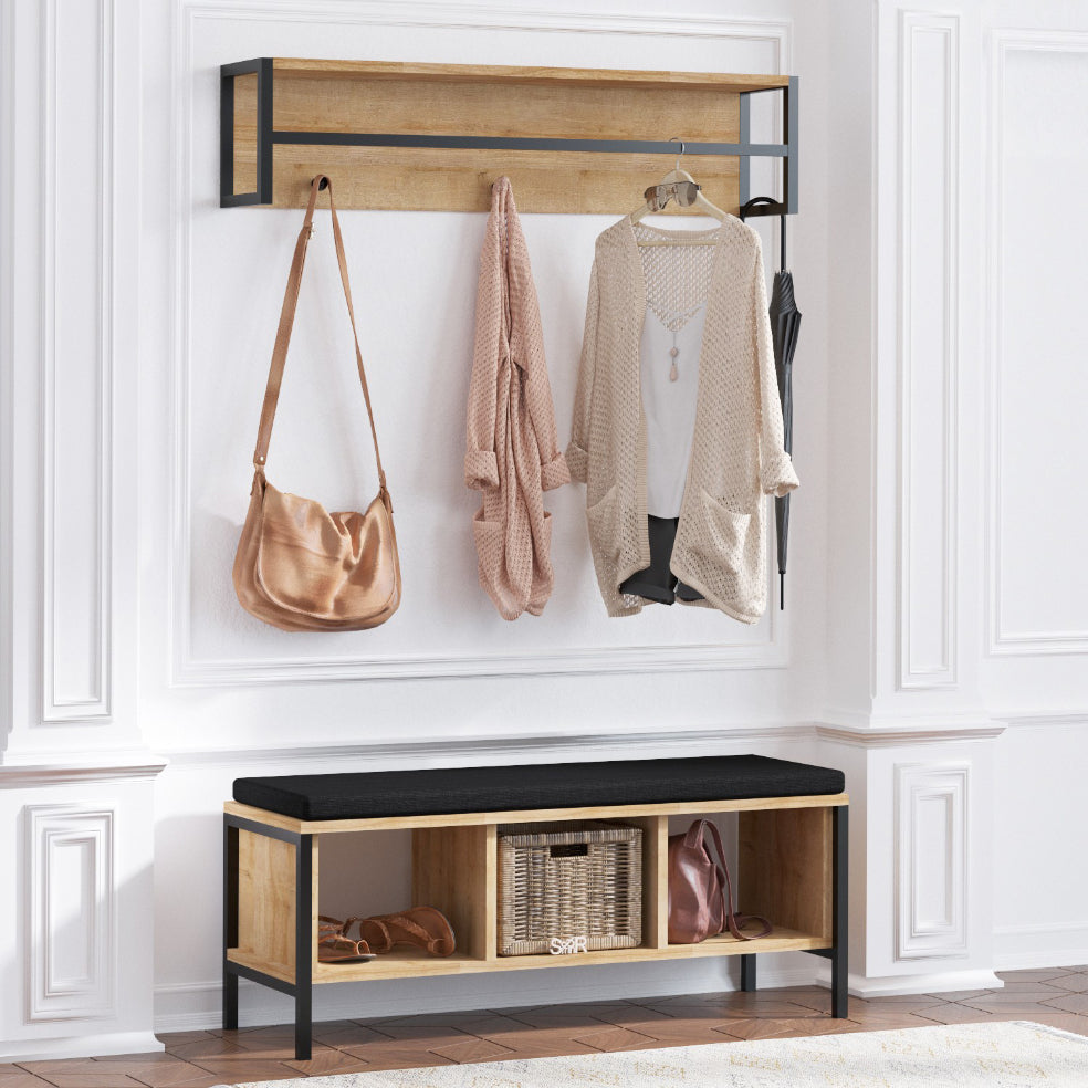 Cuier cu sazut SHANA, 100x35x43 cm, Bej/Negru - Prestigehome.ro - Mobilier Hol - Prestige