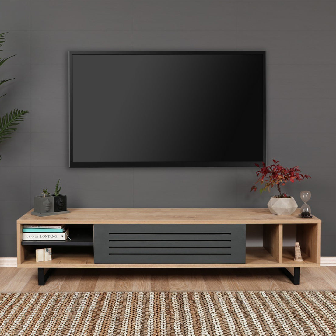 Comode TV SAFIR, melamina, 160x35x40 cm, Maro/Negru - Prestigehome.ro - Comode TV - Prestige