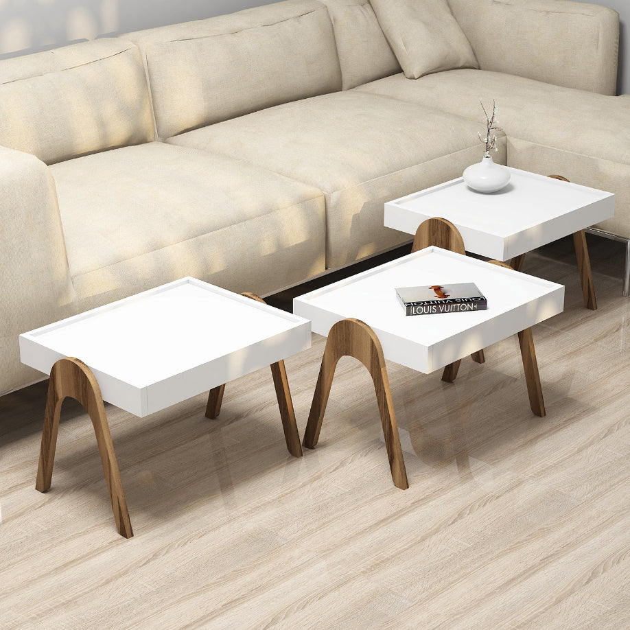 Set 3 Masute ROMA, 54x40x64 cm - Prestigehome.ro - Masute - Prestige - #Culoare_Alb/Maro