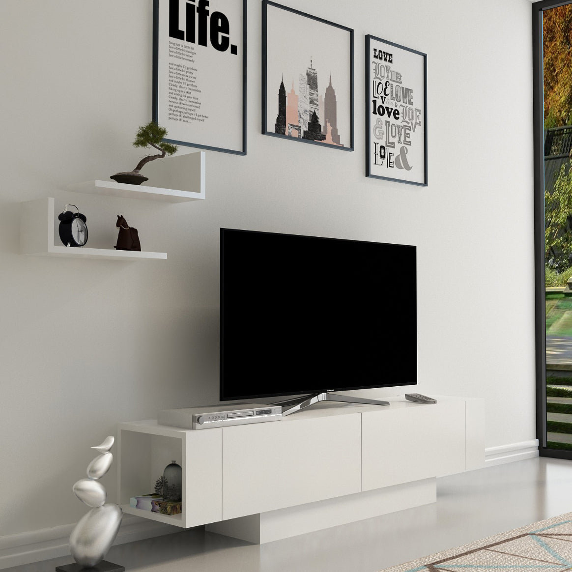 Comode TV MATERA, melamina, 150x42x32 cm, Alb - Prestigehome.ro - Comode TV - Prestige