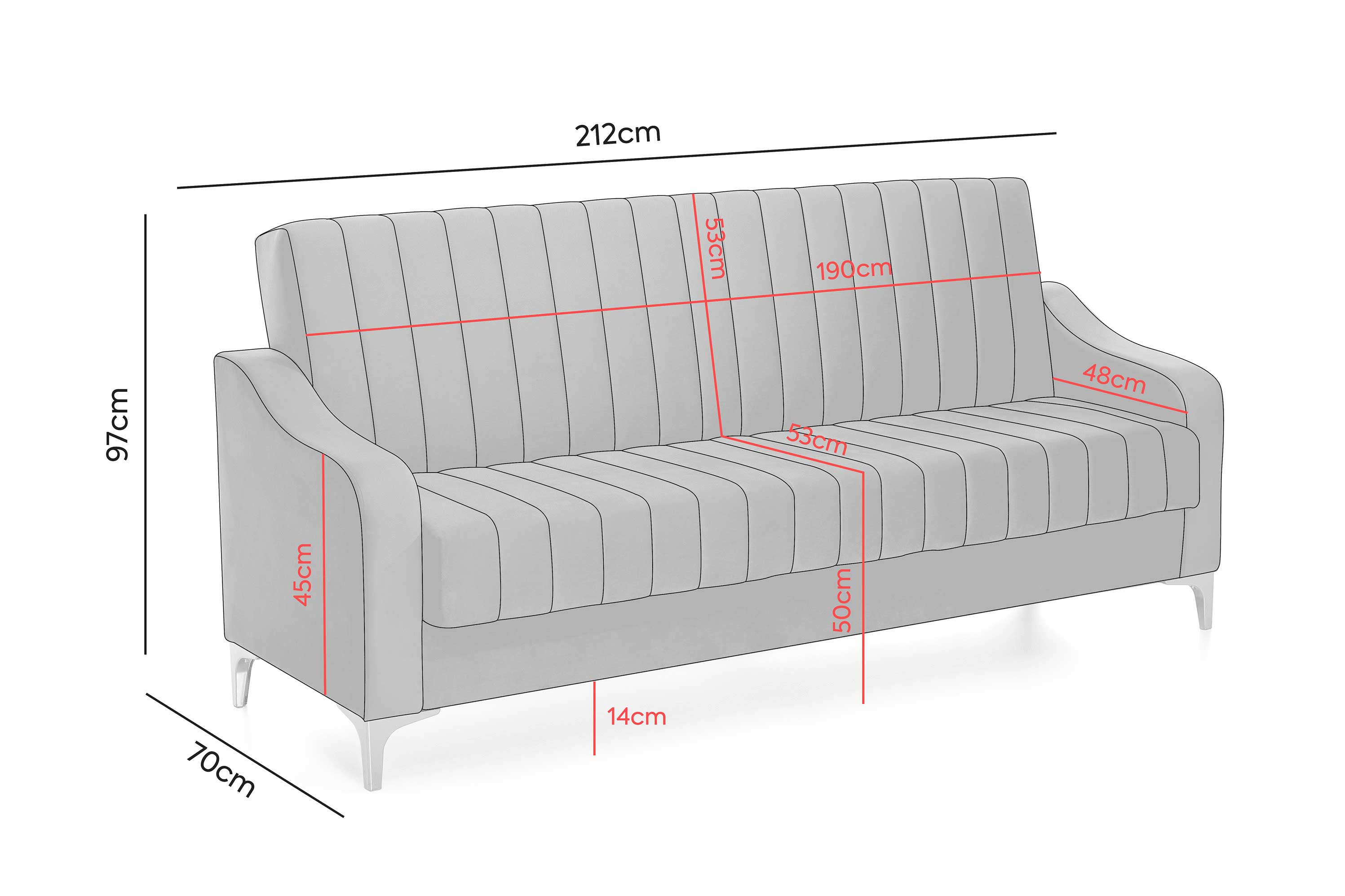 Canapea Extensibila 3 locuri AQUA, cu lada de depozitare, 212x70x97 cm - Prestigehome.ro - Canapea - Prestige 