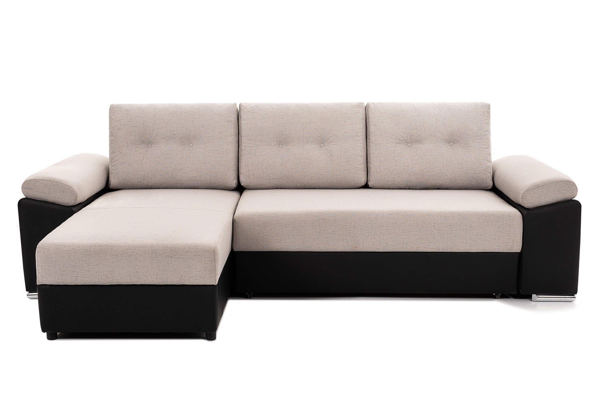 Colțar Extensibil MILANO, șezlong interschimbabil, cu ladă de depozitare, 265x160x85 cm, Bej/Negru - Prestige Home