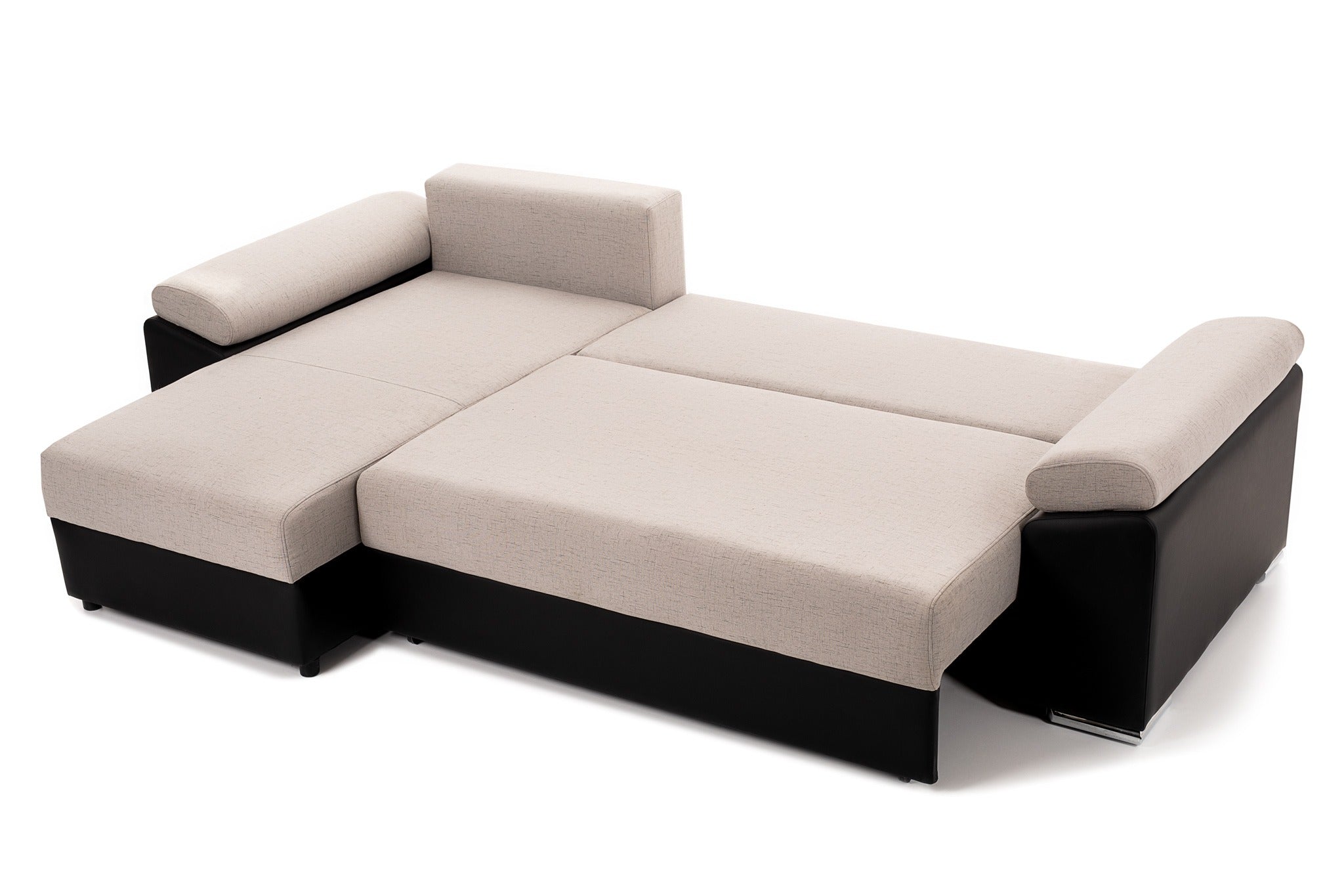 Colțar Extensibil MILANO, șezlong interschimbabil, cu ladă de depozitare, 265x160x85 cm, Bej/Negru  - Prestige Home