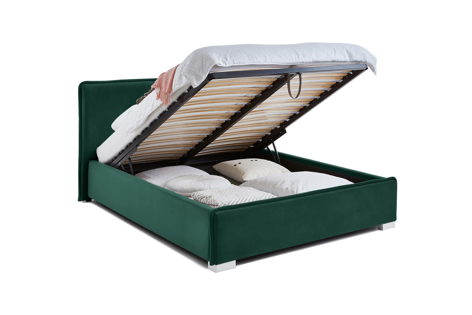 Pat Tapitat Nice, cu Lada Rabatabil, Velur-Verde-Smarald, Prestigehome.ro, Prestige, #Color_swing-verde