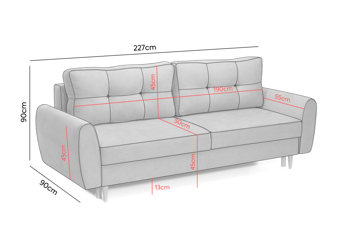 Canapea Extensibilă 3 locuri, RIGA, cu ladă de depozitare, 229x90x90 cm   - Prestige Home  