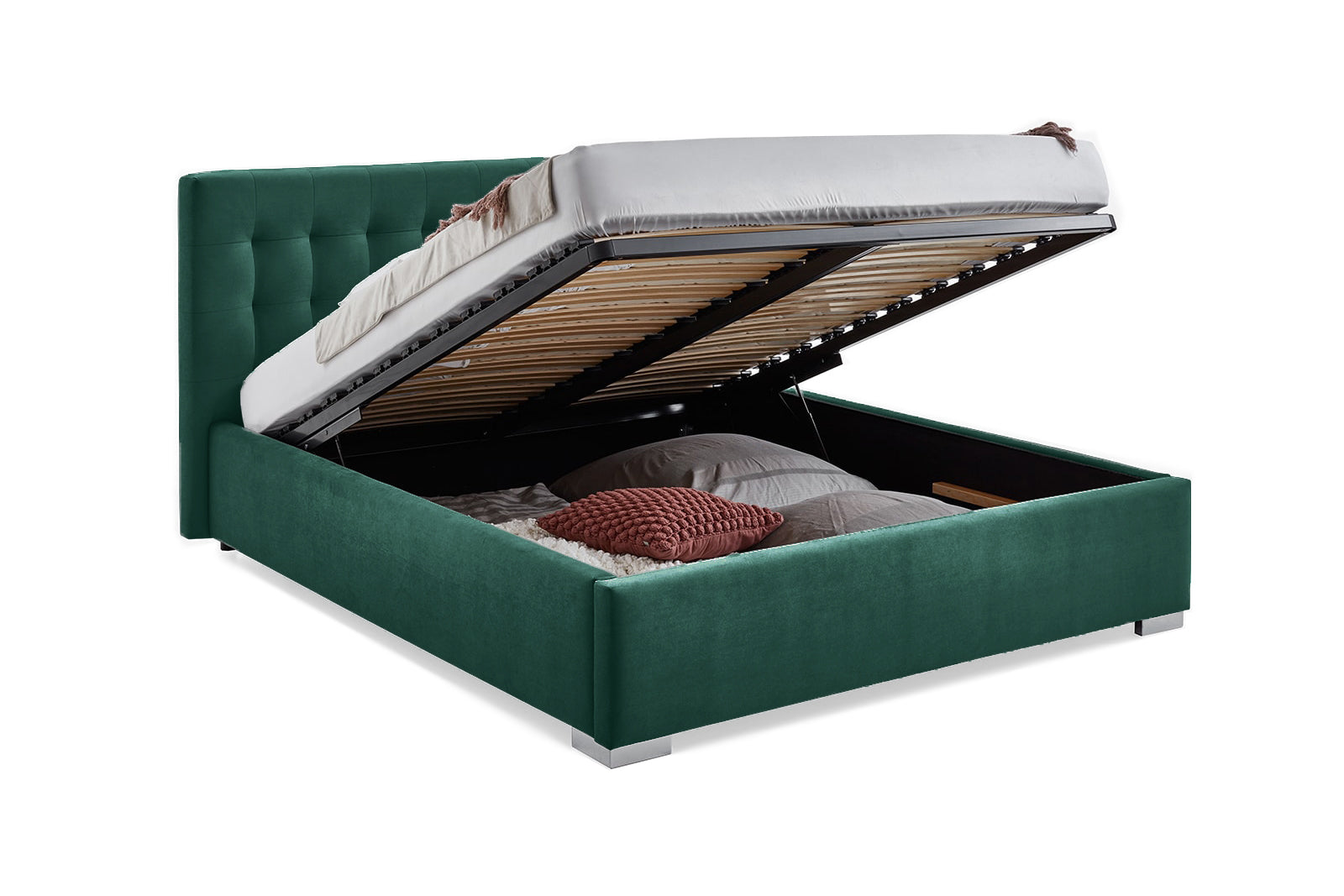 Pat Tapitat Strasbourg, cu Lada Rabatabil, Velur-Menta, Prestigehome.ro, Prestige, #Color_swing-verde