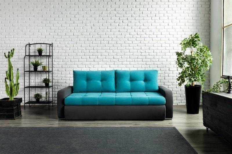 Canapea Extensibilă 3 locuri  VENETIA, cu ladă de depozitare, 220x100x90 cm, #color_Turcoaz-Negru-Enjoy