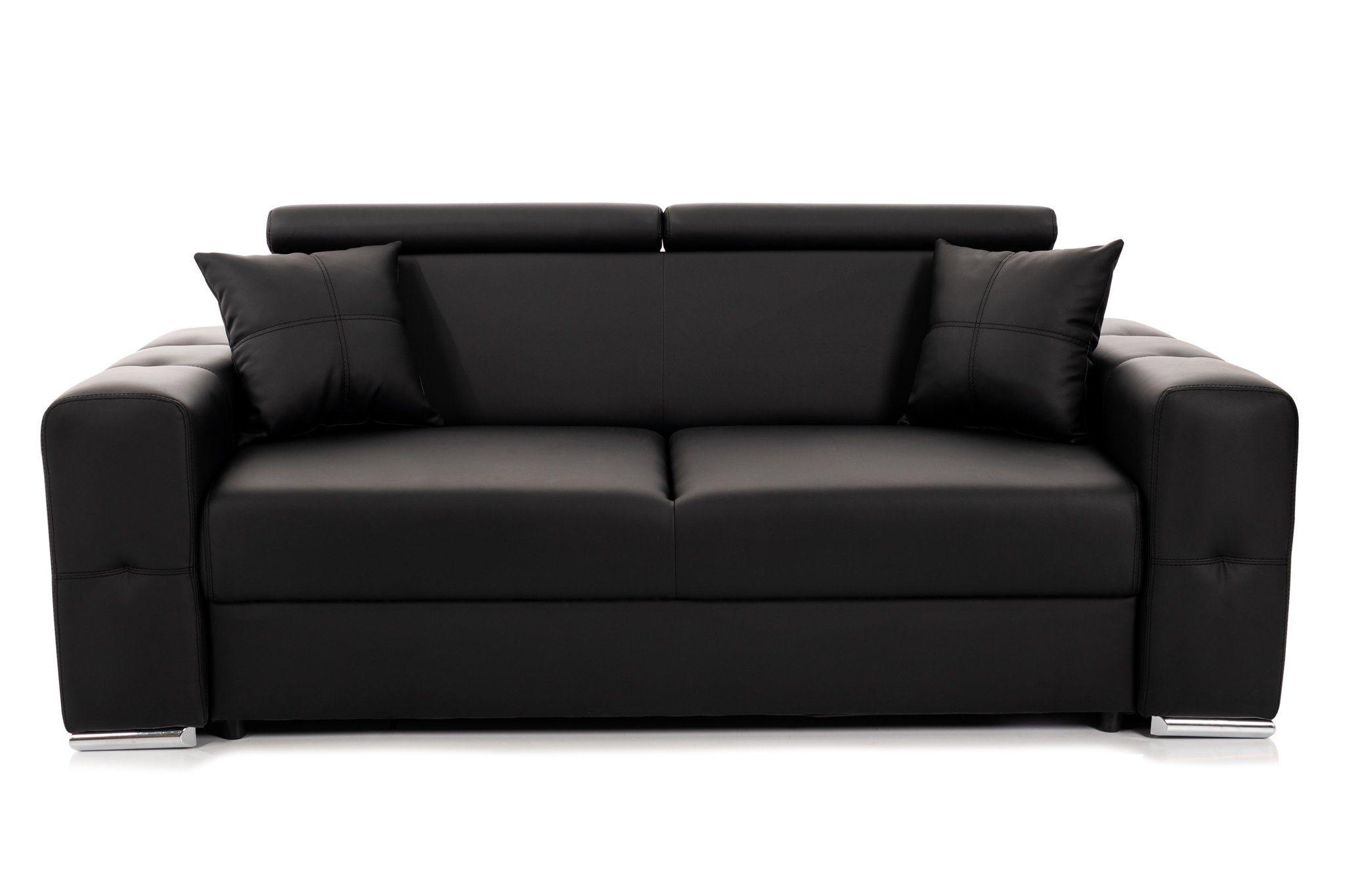 Canapea fix 2 locuri BELLAGIO, cu tetiere, 195x95x85 cm, Negru - Prestigehome.ro - Canapea 2 Locuri - Prestige - #color_Negru-Piele-Imitatie